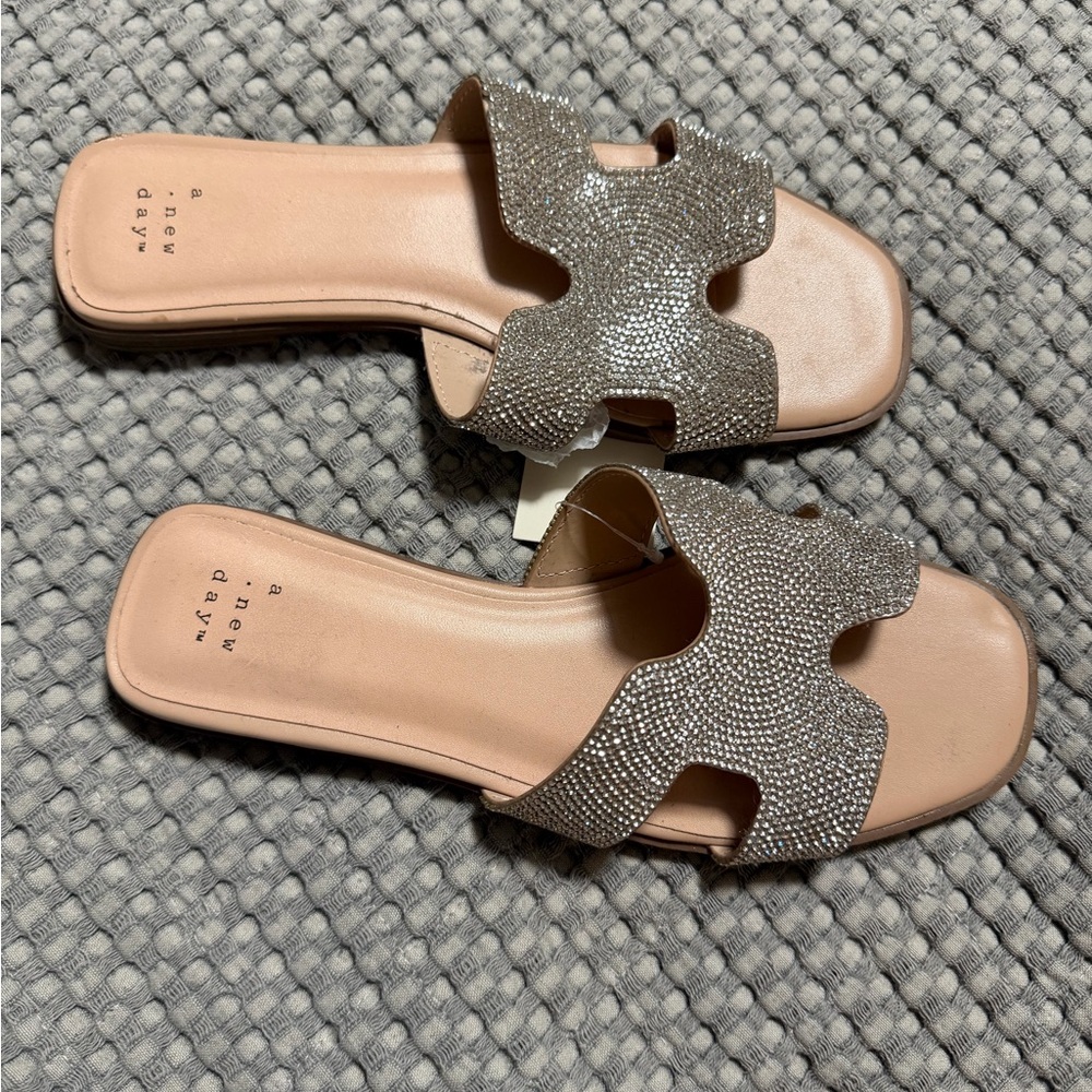 A New Day Sparkling Silver Slide Sandals